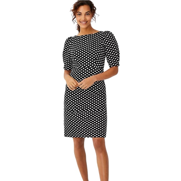 Ann Taylor Polka Dot Puff Sleeve Sheath Dress - Picture 1 of 6